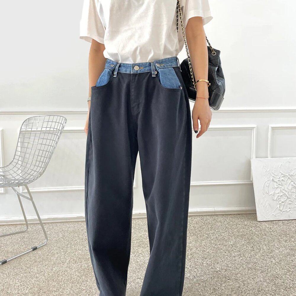 The Frankie Shop | Hayla Contrast Denim Jeans | Black/Blue - XS/S